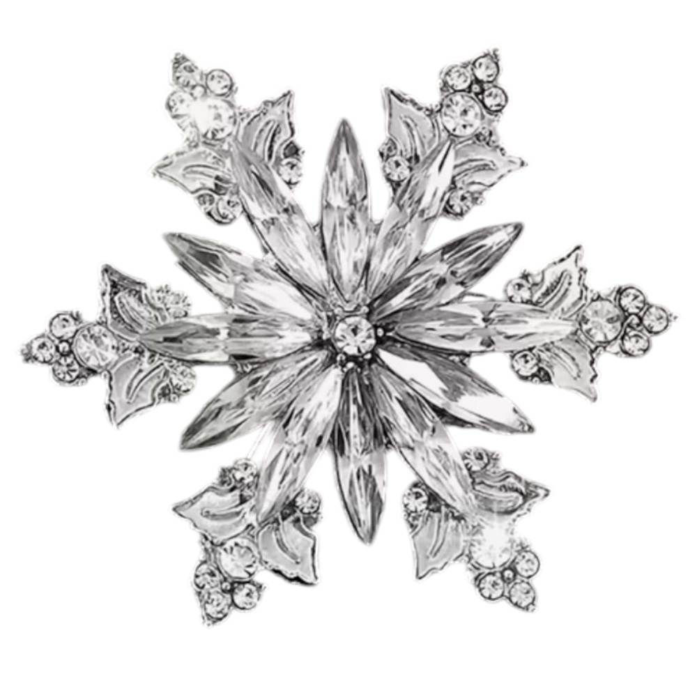 Silver Snowflake Brooch With Rhinestone Accents NWT